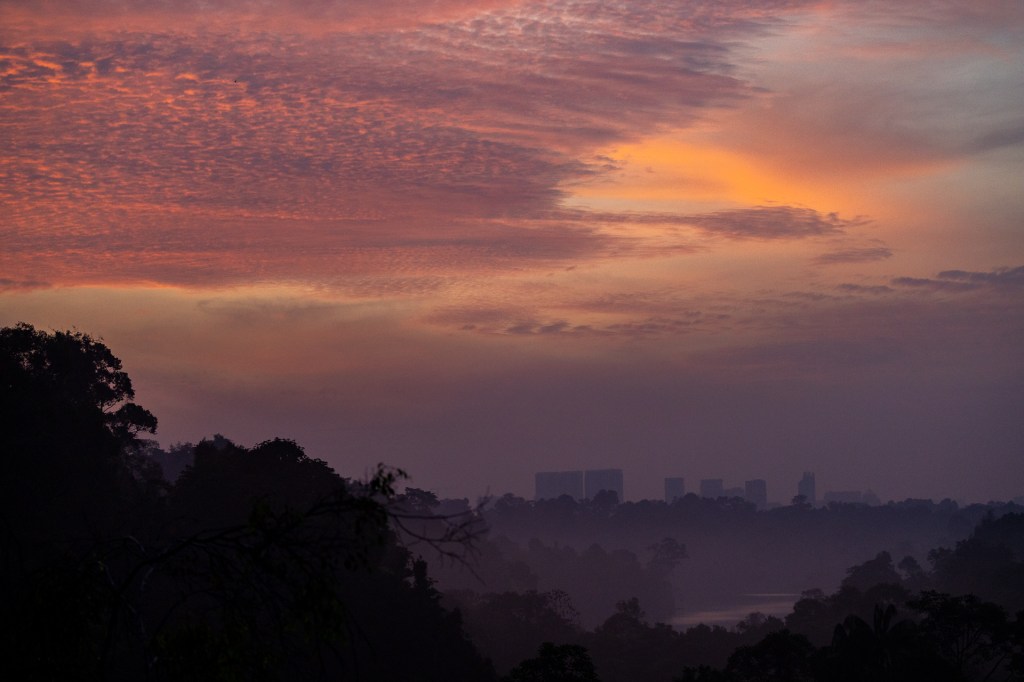 Morning sunrise at Jelutong Tower, Singapore.
